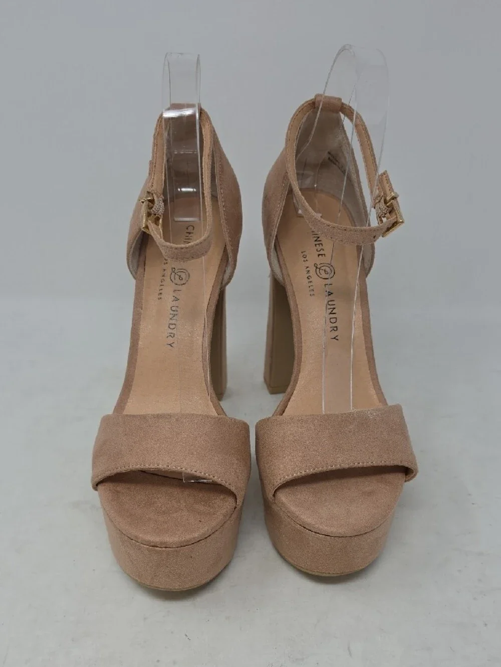 Chinese Laundry Taupe Suede Platform Ankle-Strap Heels 7.5